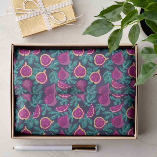 purple beautiful fig pattern blue tissue paper (Gift)