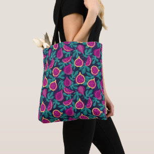 purple beautiful fig pattern blue tote bag
