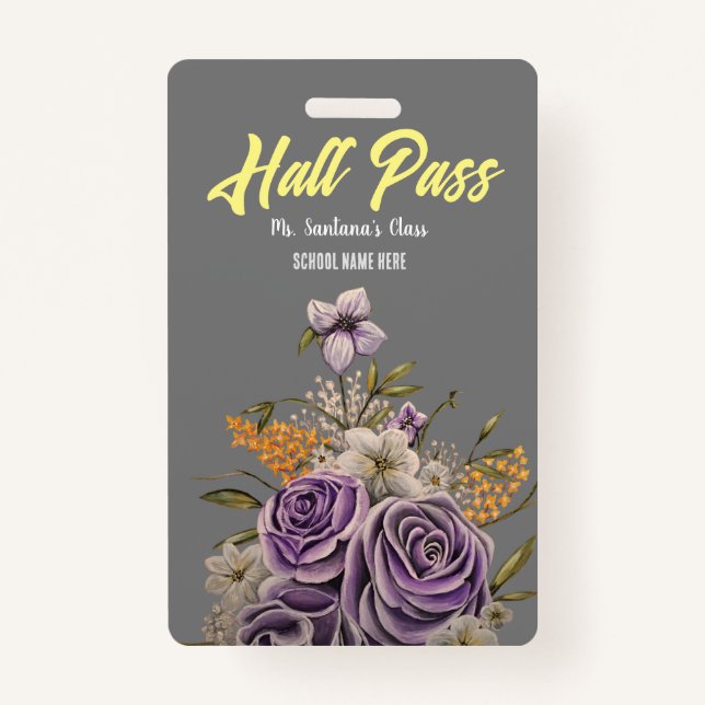 Purple Beauty Hall Pass Badge ID Badge (Front)