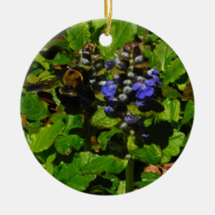 Purple Bee Balm and Bumble Bee Ceramic Tree Decoration
