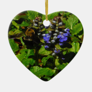 Purple Bee Balm and Bumble Bee Ceramic Tree Decoration