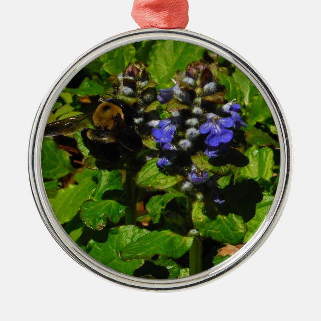 Purple Bee Balm and Bumble Bee Metal Tree Decoration (Front)