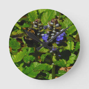 Purple Bee Balm and Bumble Bee Round Clock