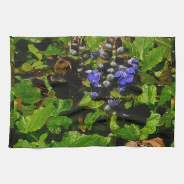 Purple Bee Balm and Bumble Bee Tea Towel (Horizontal)