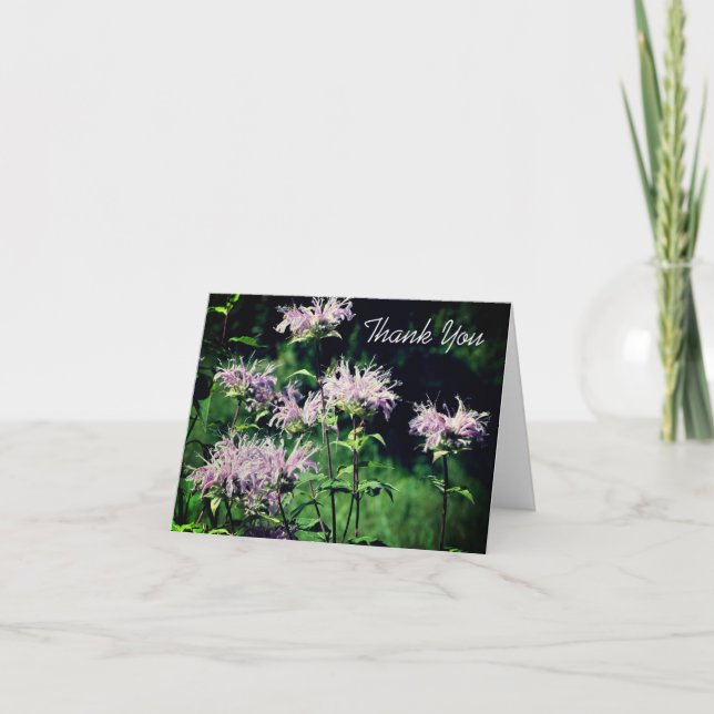 Purple Bee Balm Flower Customisable Thank You Card (Front)