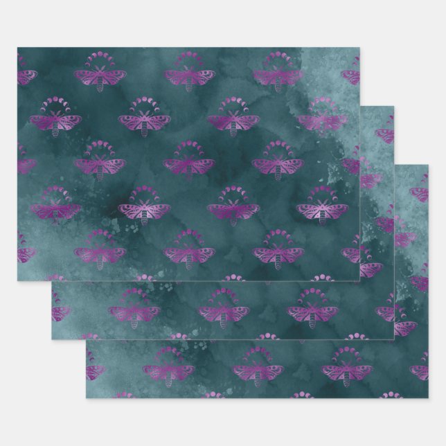 Purple Bees on Teal Wrapping Paper Sheet (Set)