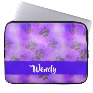 Purple bees patterned laptop sleeve
