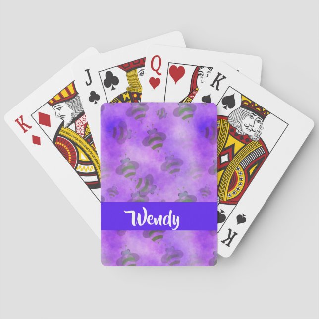 Purple bees patterned playing cards (Back)