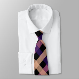 Purple, Beige, and Black Diagonal Gingham Pattern  Tie
