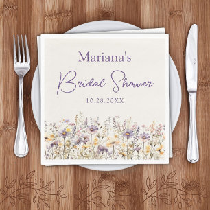 Purple Beige Wildflowers Floral Bridal Shower Napkin