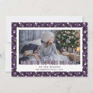 Purple Believe In the Magic Photo Christmas Cards