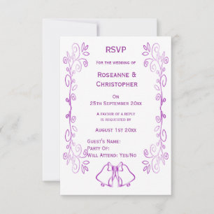 Purple Bells Scrollwork Design Wedding RSVP Card