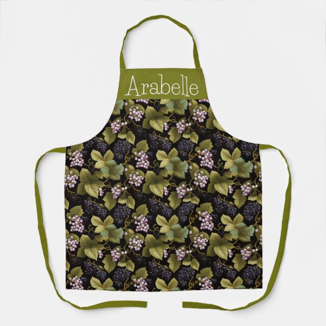 Purple Berries and Cream Flowers Green Leaves  Apron (Front)
