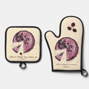 Purple Berry Pie Watercolor Personalised  Oven Mitt & Pot Holder Set