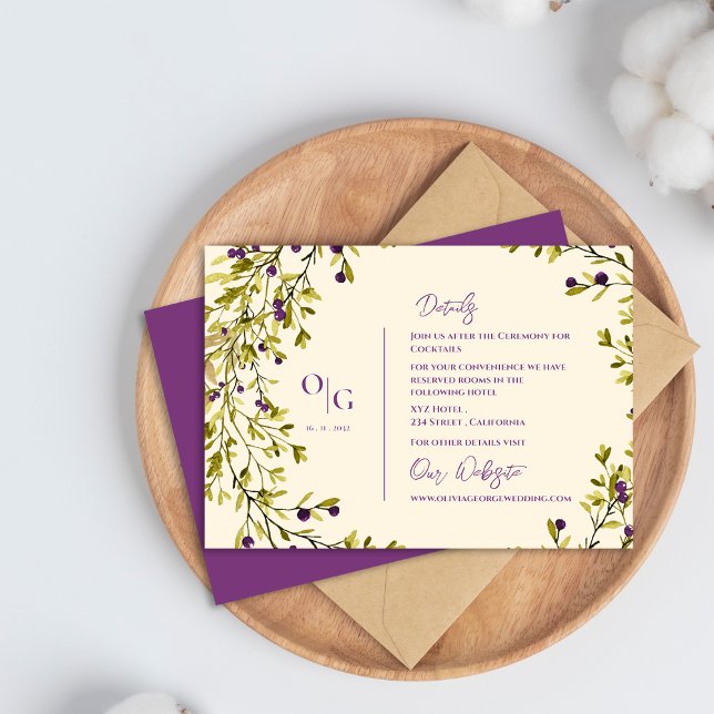 Purple Berry Rustic Greenery Wedding Details Enclosure Card (Purple Berry Rustic Greenery Wedding Details Enclosure Card)
