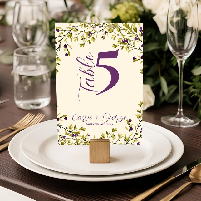  Purple Berry Rustic Greenery Wedding Table Number (Purple Berry Rustic Greenery Wedding Table Number)