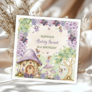 Purple Berry Sweet 2nd Birthday Party Paper Napkin