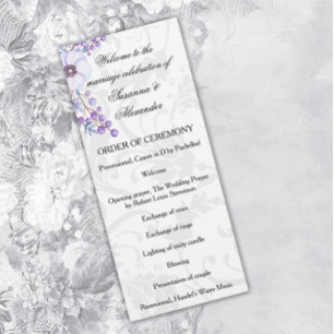Purple Berry Wreath Floral Damask Wedding Programme