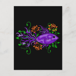 Purple Betta Fish Lotus Flowers Aquatic Art Postcard