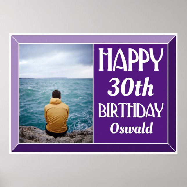 Purple Beveled Art Deco Birthday Photo Poster (Front)