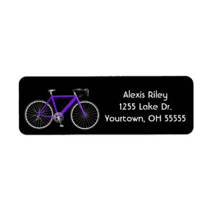purple bicycle on black label