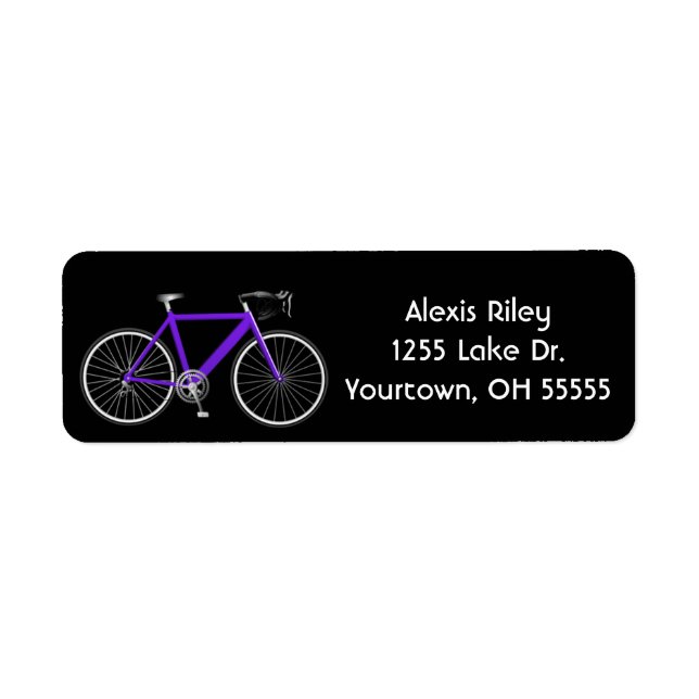 purple bicycle on black label (Front)