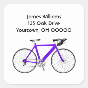 Purple Bicycle On White Square Sticker