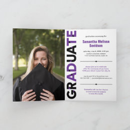 Purple Big Bold Angle-Cut Letters Graduation Invitation