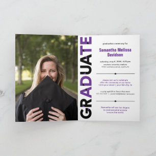 Purple Big Bold Angle-Cut Letters Graduation Invitation