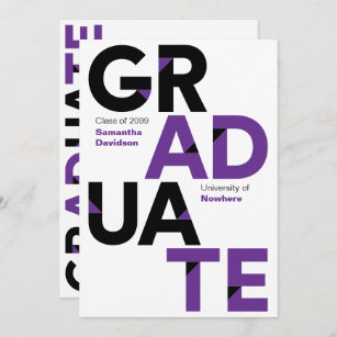 Purple Big Bold Angle-Cut Letters Graduation Invitation