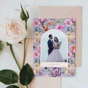 Purple Big Floral Embroidery Maximalist Wedding Thank You Card
