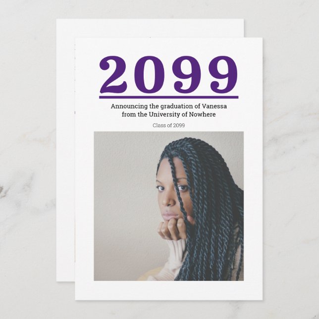 Purple Big Numbers Two-Photo Graduation (Front/Back)