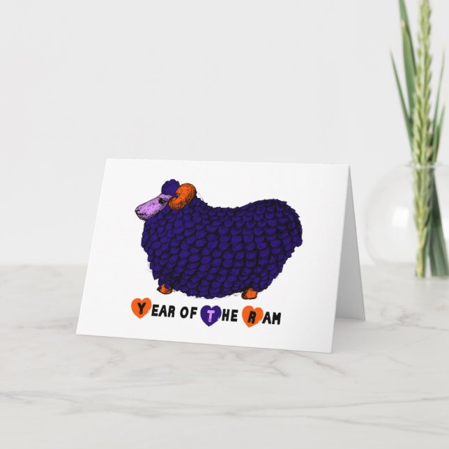 Purple Big Ram Chinese New Year Zodiac Card (Front)