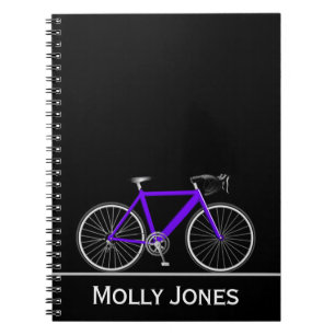 Purple Bike with Name on Black   Notebook