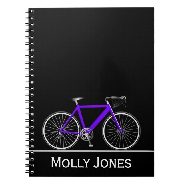 Purple Bike with Name on Black   Notebook (Front)