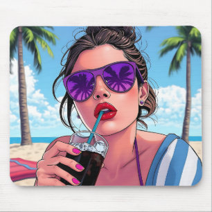 Purple Bikini, Sunglasses and Bandanna Woman  Mouse Mat