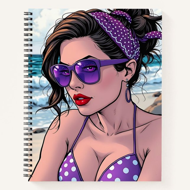 Purple Bikini, Sunglasses and Bandanna Woman  Notebook (Front)
