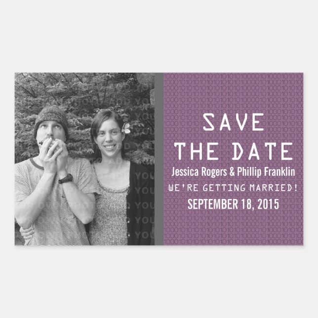 Purple Binary Code Photo Save the Date Stickers (Front)