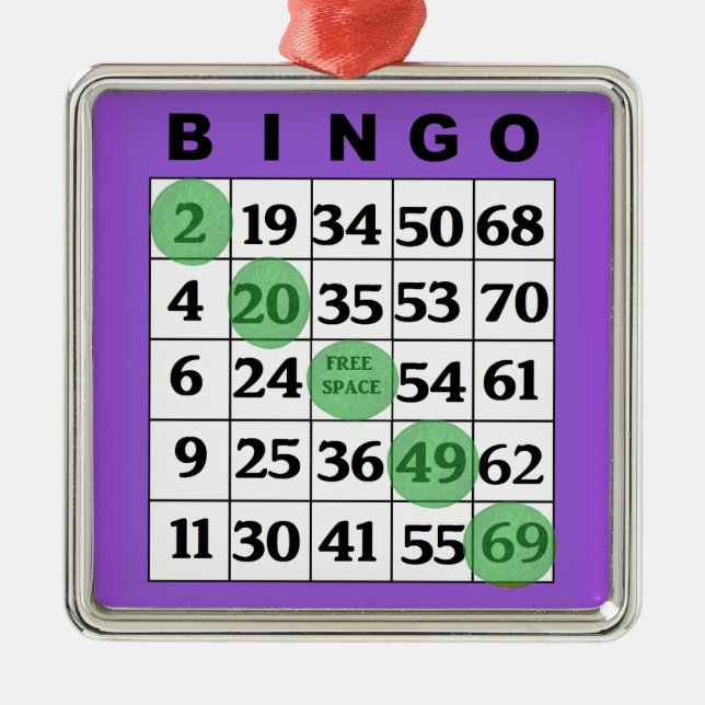 Purple BINGO Card | BINGO Lover's Gift Christmas  Metal Tree Decoration (Front)