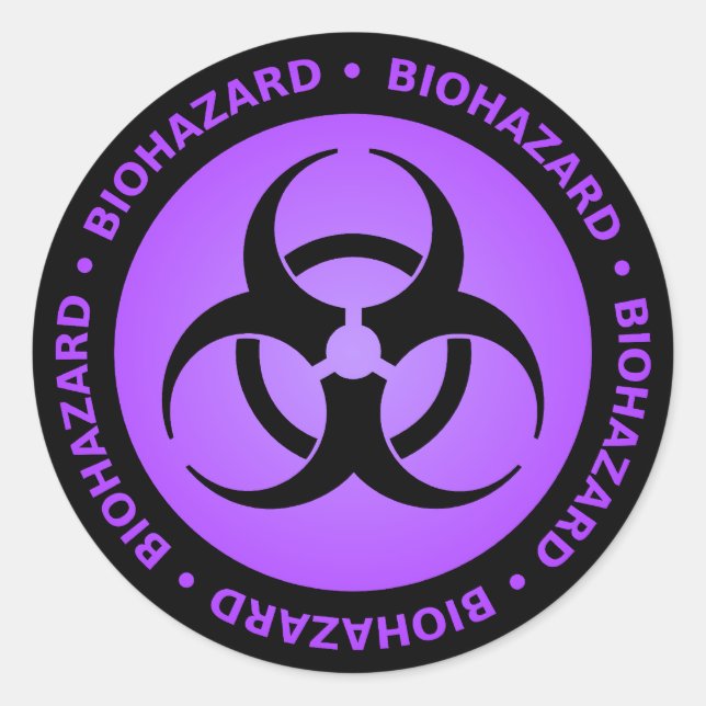 Purple Biohazard Warning Classic Round Sticker (Front)