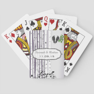 Purple Birch Love Birds Wedding Gift Playing Card