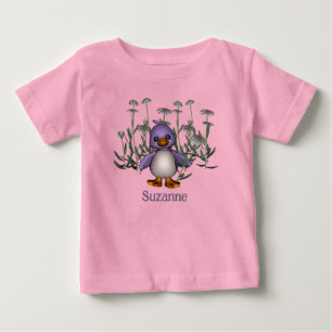 Purple Bird And Daisies Personalized Baby T-Shirt