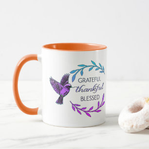 Purple Bird and Floral Wreath Coffee Cup