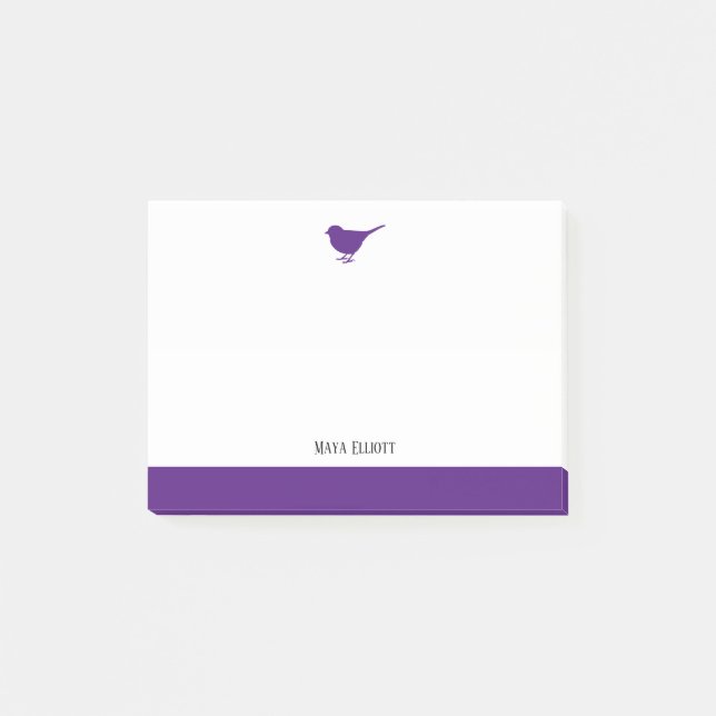 Purple Bird & Border on White w/ Name Post-it Notes (Front)