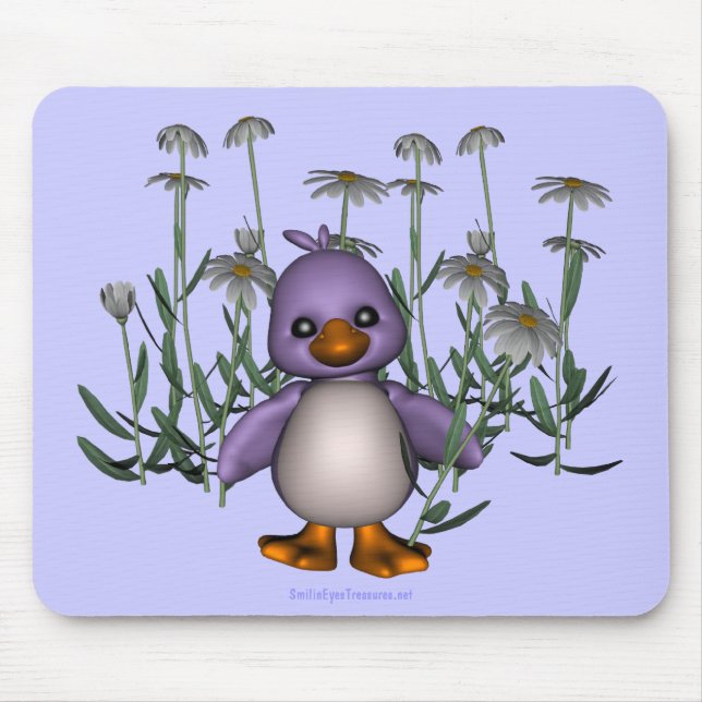 Purple Bird Daisy Flowers Cute Mousepad (Front)