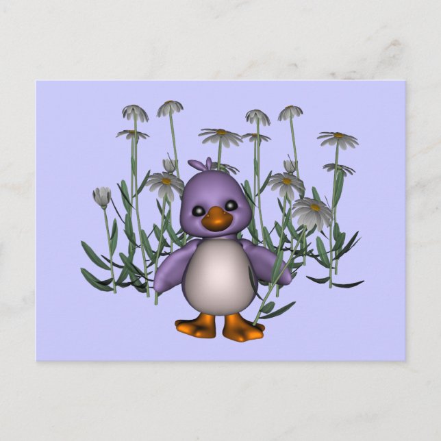 Purple Bird Daisy Flowers Cute Postcard (Front)