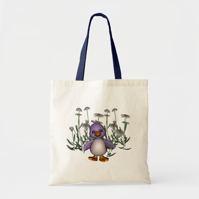 Purple Bird Daisy Flowers Cute Tote Bag (Front)