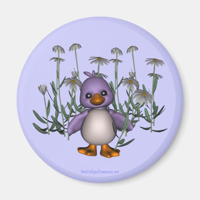 Purple Bird Daisy Flowers Magnet (Front)