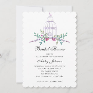 Purple birdcage bridal shower invitation. Flowers Invitation