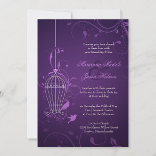 Purple Birdcage Wedding Invite w/ RSVP & Info